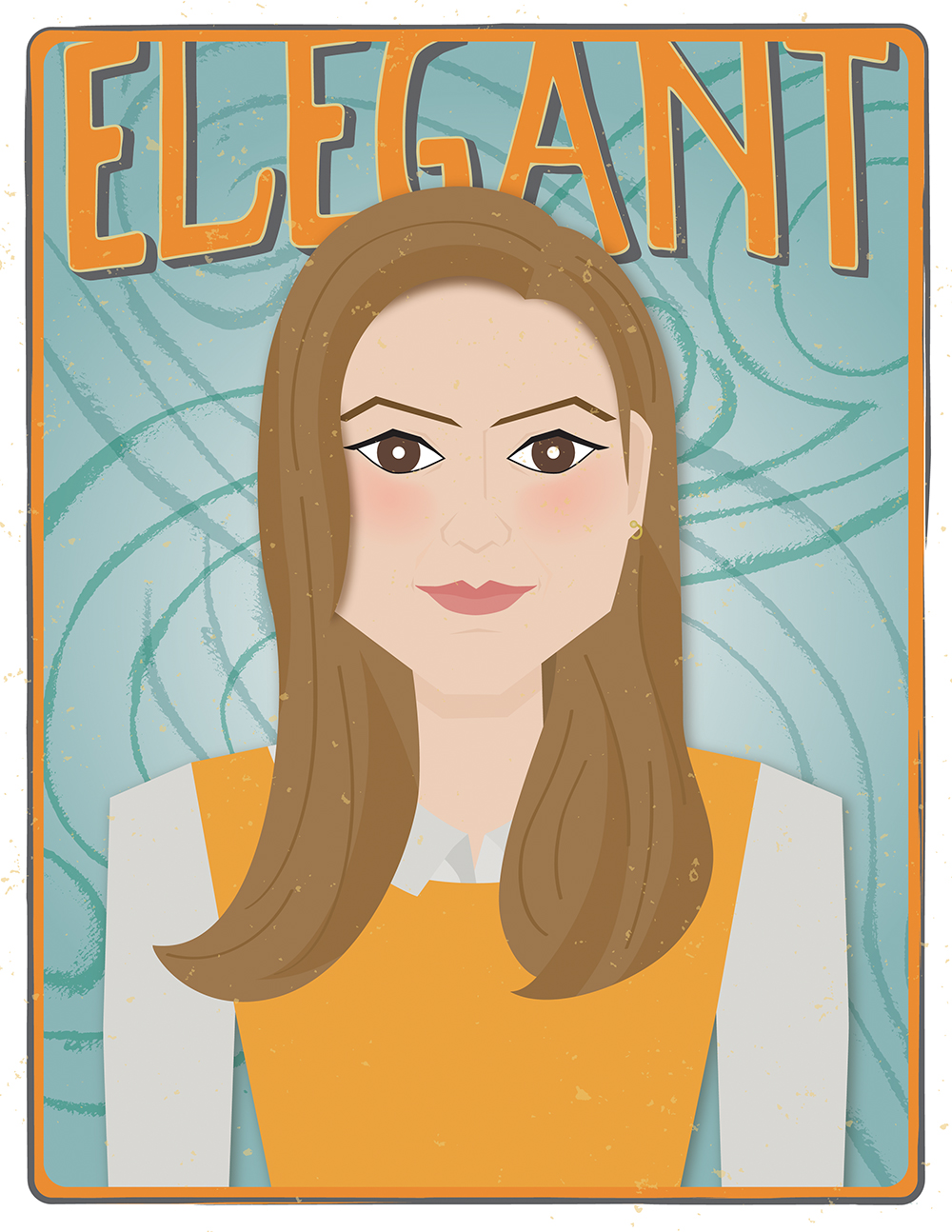 Portrait Illustration, Elegant Message, Aqua, Orange, Fun, Colorful, Swirls, Personal Project