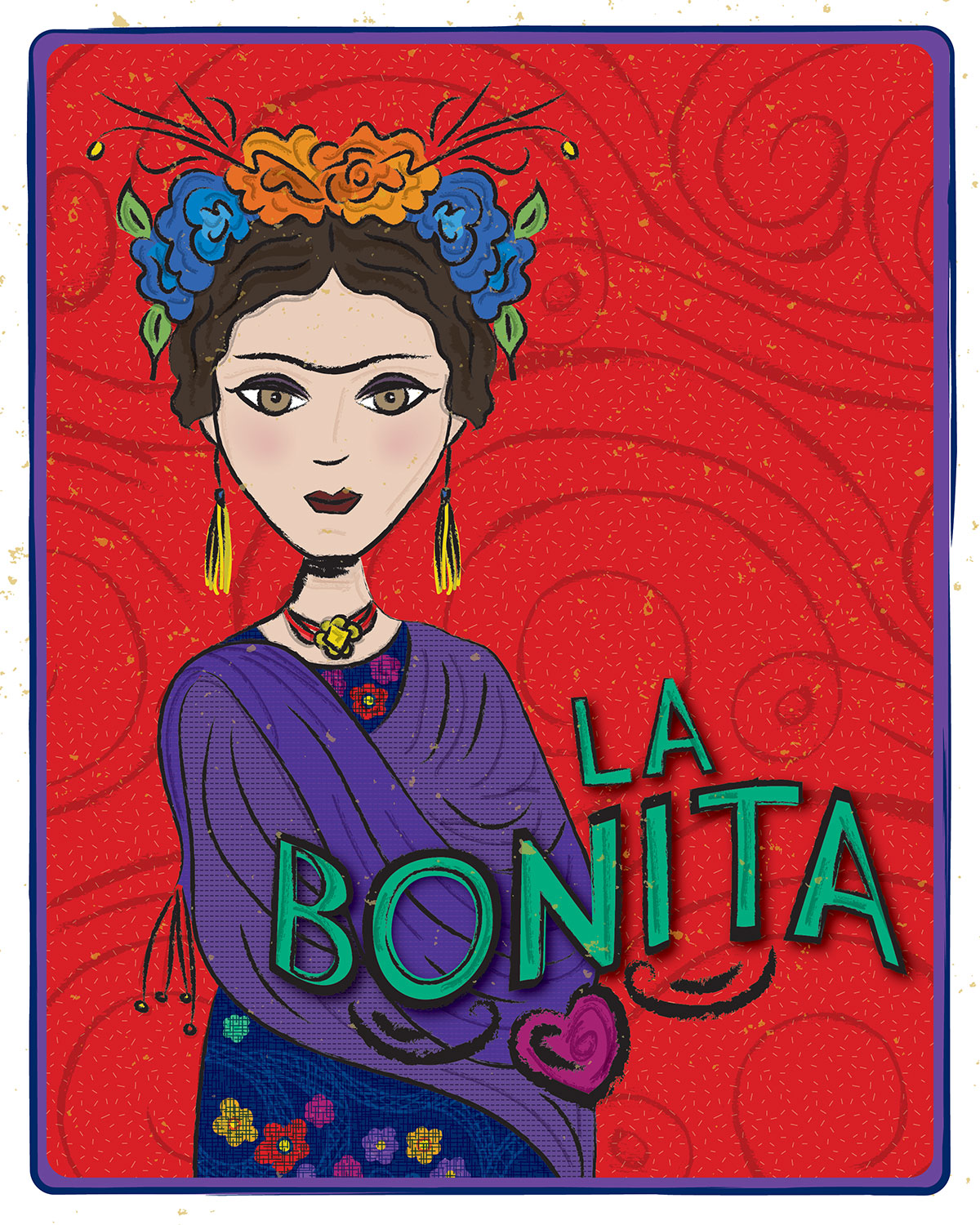La Bonita Illustration, Frida Inspired Illustration, Mexican Inspired