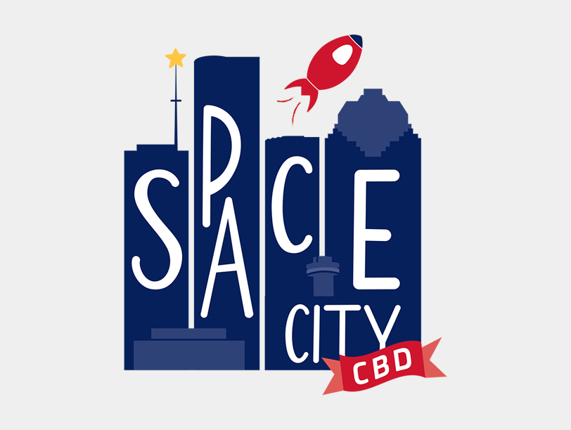 CBD Pre-rolls Logo Graphic Design, Branding, Brand Identity, Colorful Design, Space City, Rocket, Houston skyline, hand lettering