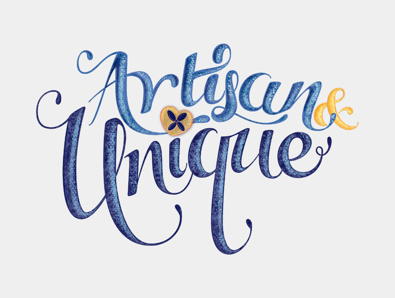 Artisan & Unique Logo, Hand Lettering Illustration, Colorful